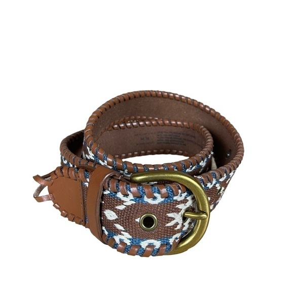 American Eagle Boho Embroidered Buff Leather Brown Belt Medium - Picture 5 of 8